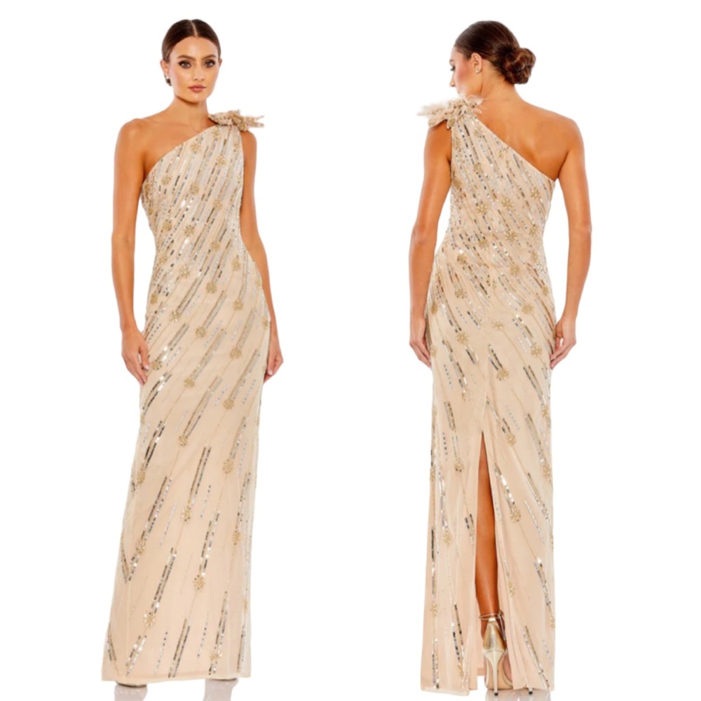 Mac Duggal Sequin One Shoulder with Floral Embellishment Formal Gown Size 14 NWT - Picture 1 of 12